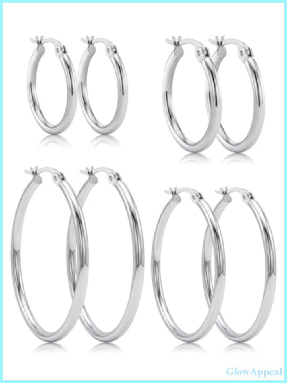 4 Pairs Silver Hoop Earrings Set Stainless Steel Hypoallergenic 316L for Women